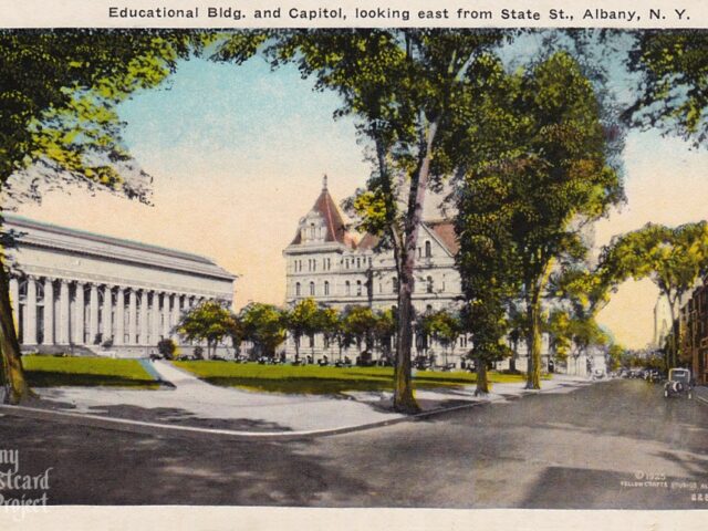 Educational Bldg. and Capitol, looking east from State St.