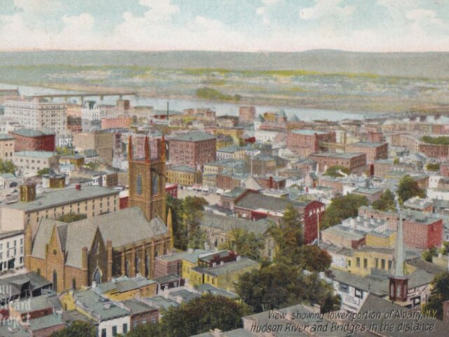 View Showing Lower Portion of Albany, NY. Hudson River and Bridges in the Distance