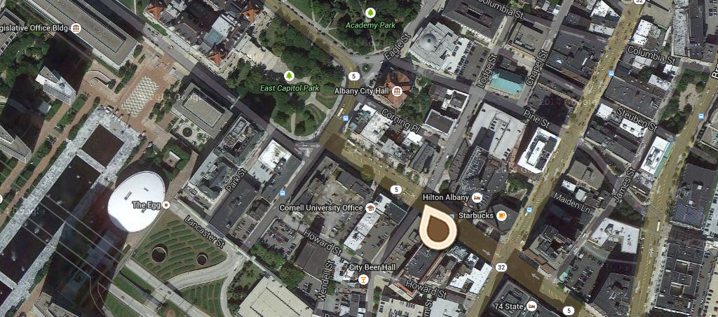 Map Bird's-eye View showing State Capitol, State Education Building, City Hall and St Peter's Episcopal Church