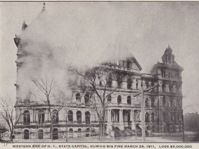 Western End of NY State Capitol, During Big Fire March 29, 1911, Loss $5,000,000