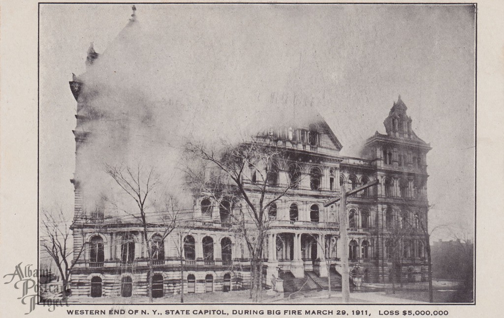 Western End of NY State Capitol, During Big Fire March 29, 1911, Loss $5,000,000